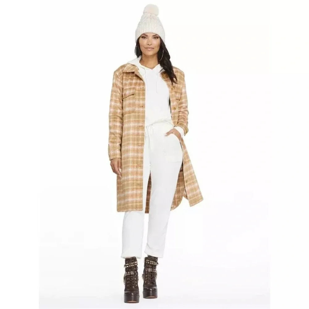 Jessica Simpson NWT Romi long plaid flannel button up sz Medium 20” p2p